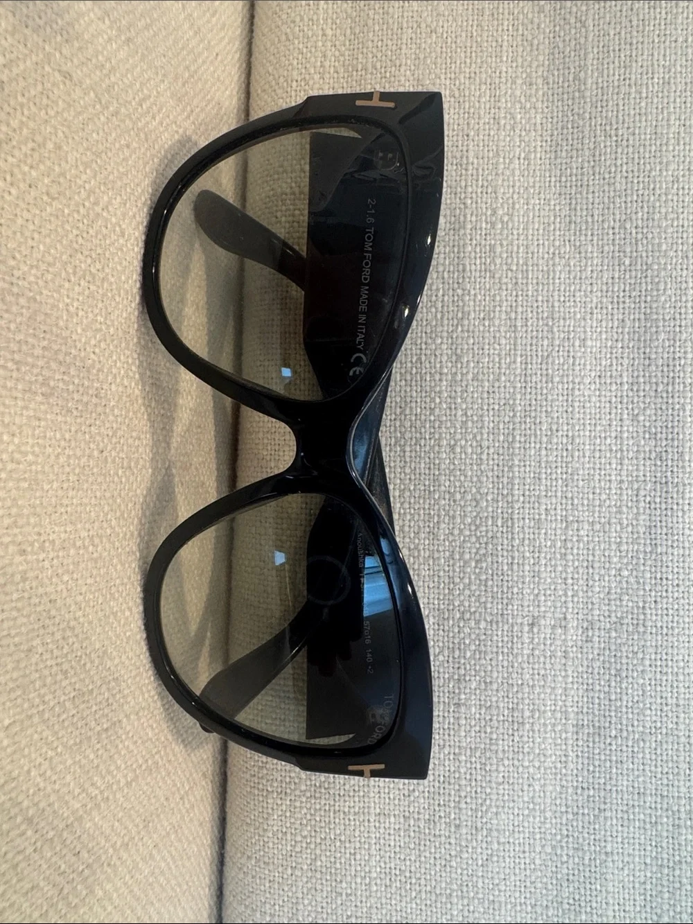 Tom Ford Glossy Black Oversized Women's Sunglasses with Gold T Detail
